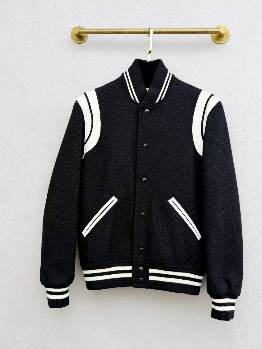 🚩steal Saint Laurent Black and White Varsity Bomber Jacket